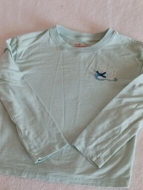 Cat & Jack Long Sleeve Mint Top with Swan Embroidery